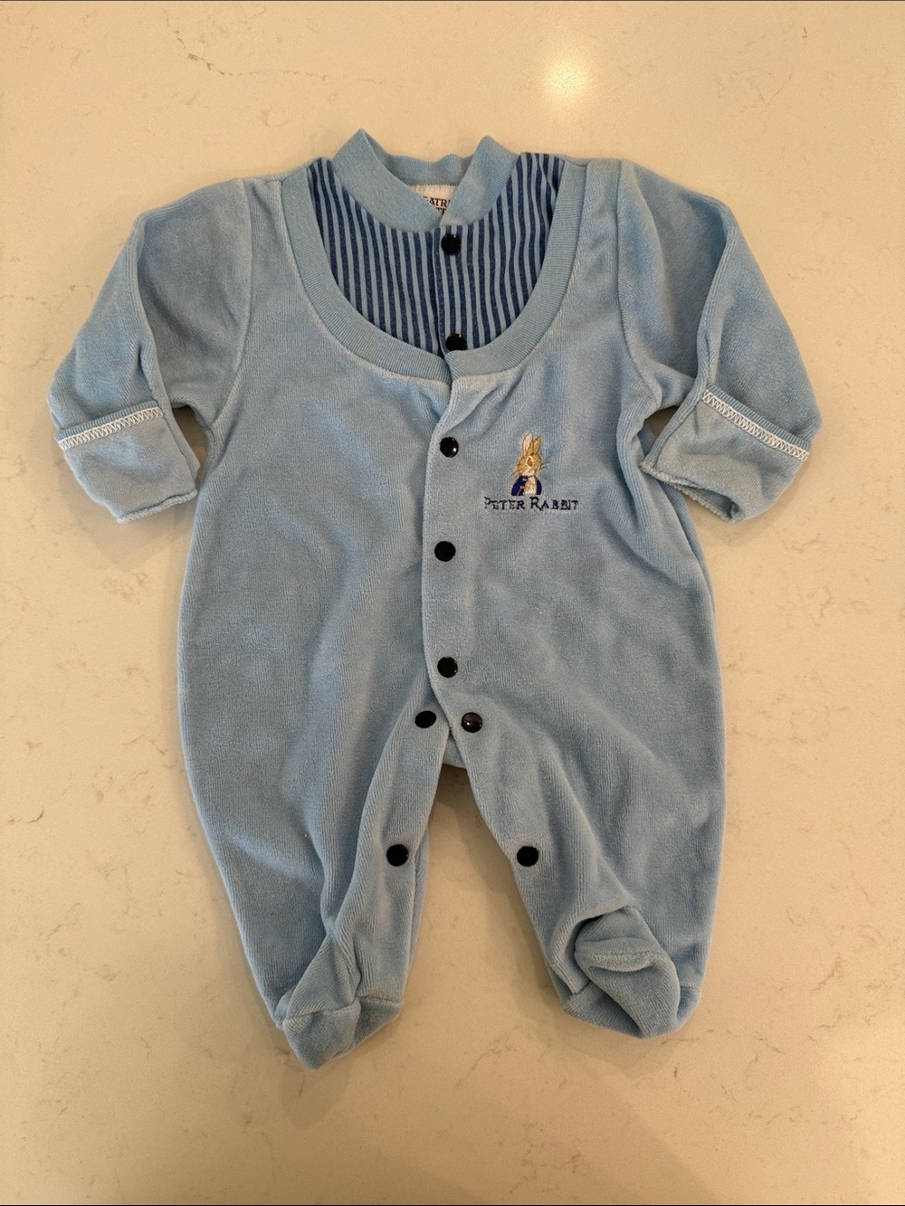 Vintage Beatrix Potter Original Peter Rabbit Blue Velour Newborn Sleeper